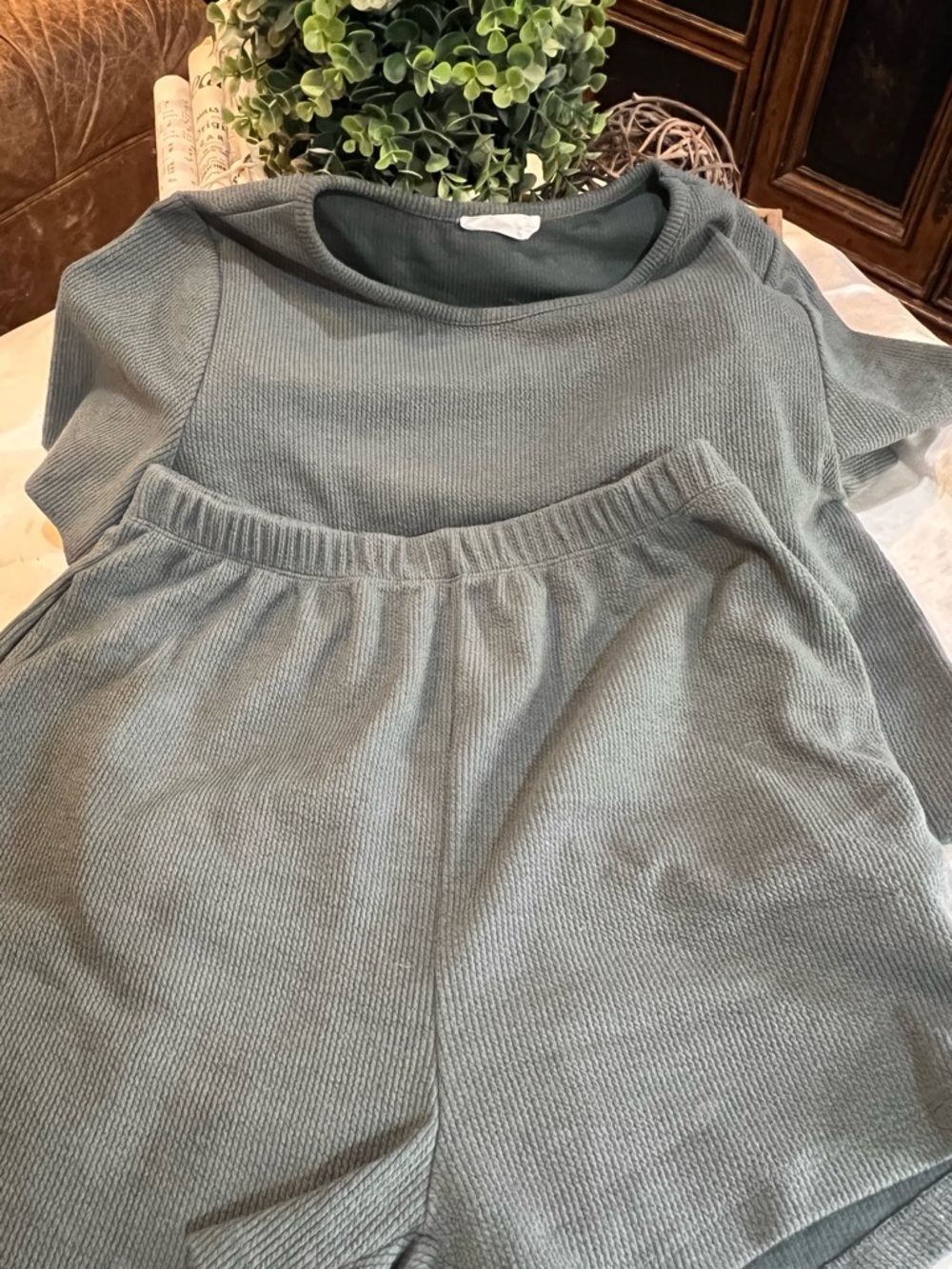 Women’s Ribbed Knit Pajama Set - Sage Green